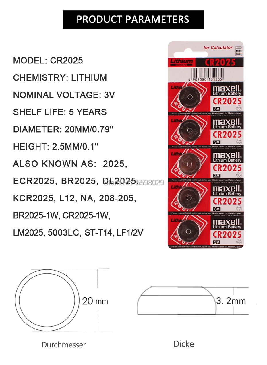 Cr 2025 3V литиевая монета батарея 10 шт./лот для maxell оригинальные cr2025 кнопочные