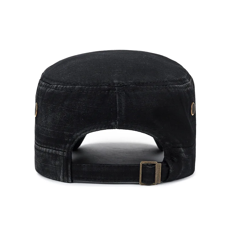 Vintage Flat Top Washed Military Hats For Men Adjustable Thick Cap Winter Warm Hat