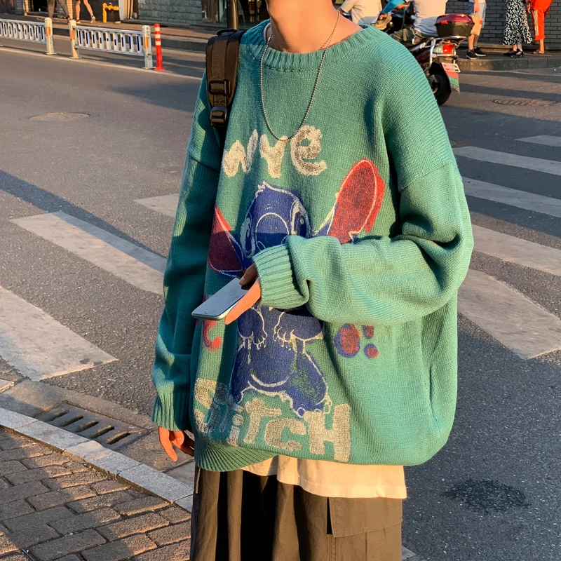 

Hong Kong style sweater men's autumn and winter loose T-shirt student hip hop cartoon Pullover