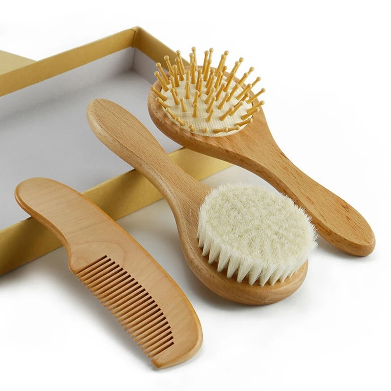 

3Pcs Baby Care Pure Natural Wooden Brush Comb Set Newborn Hair Brush Infant Head Massager Baby Shower Gift