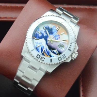 40mm kanagawa surfing no logo dial ceramic ring yacht mens automatic mechanical watch stainless steel strap