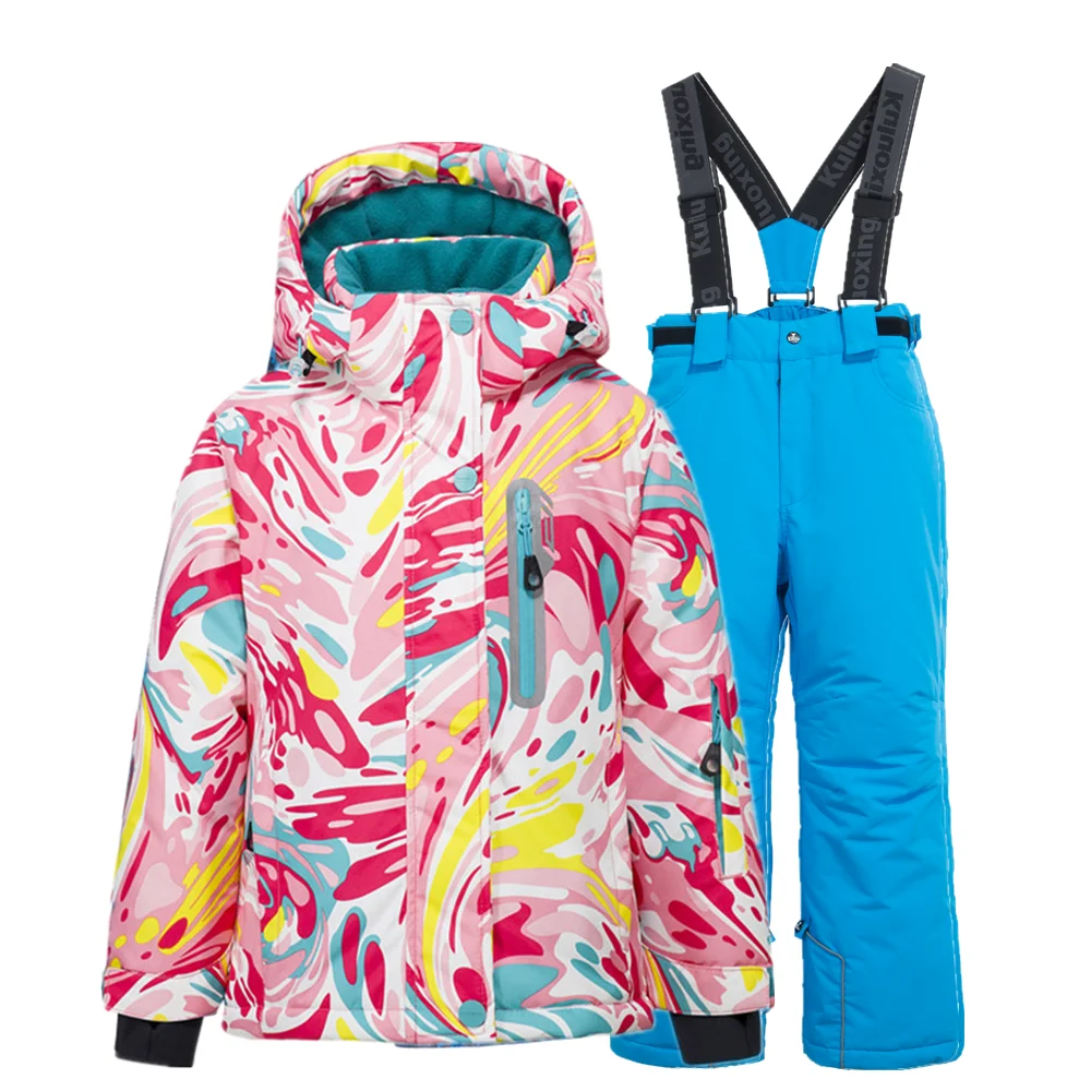 

Зимний лыжный костюм для девочек до-30 градусов, ветрозащитная Водонепроницаемая очень теплая лыжная куртка и штаны, Детские Зимние куртки д...