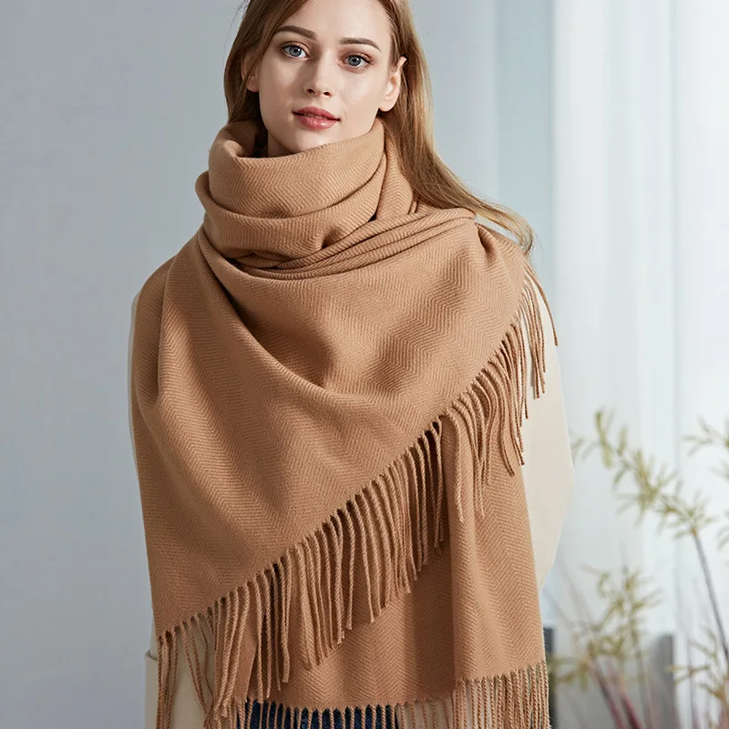 

Disney's new ladies winter cashmere pure color water ripple all-match shawl thick warm scarf multi-purpose soft and silky