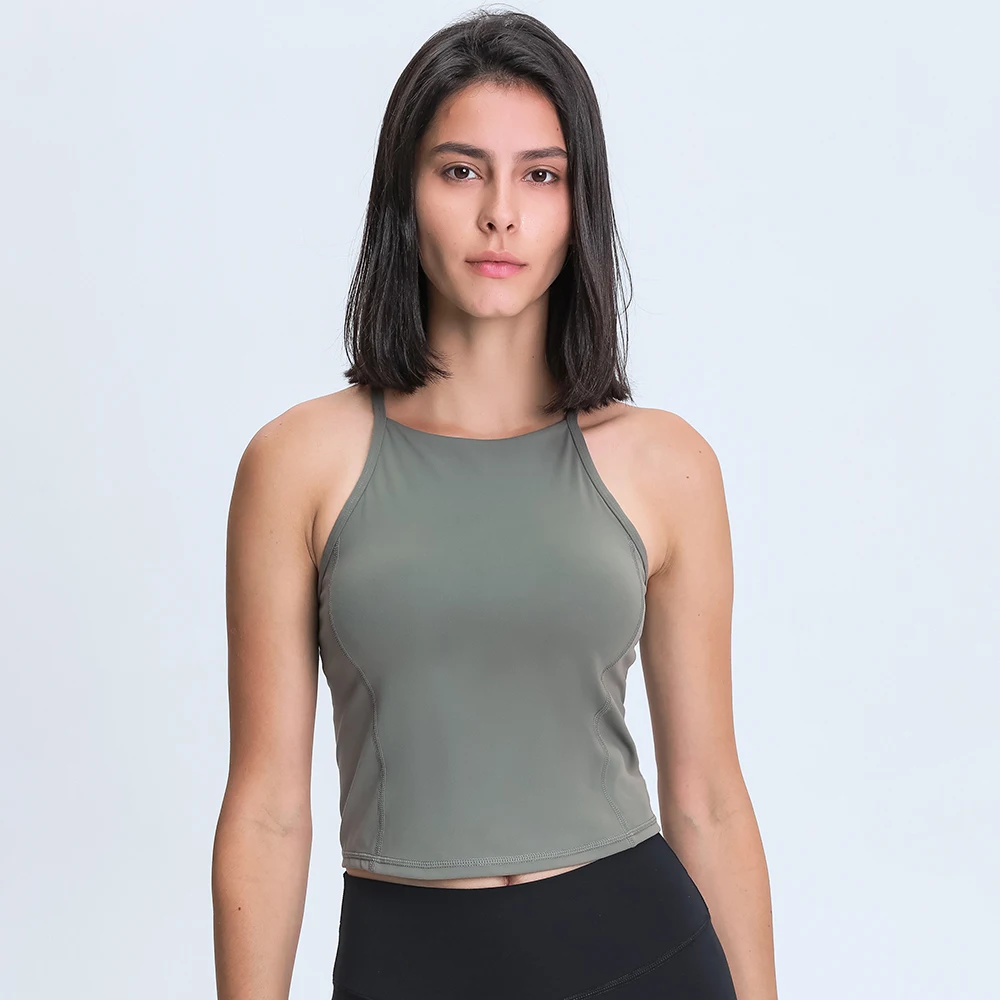 

HIGH NECK Plain Fitness Workout Yoga Crop Top Women Naked Feel Racerback Leisure Sports Bra Top Athletic Brassiere