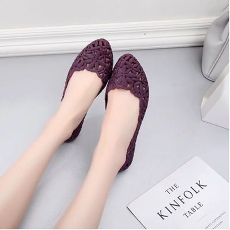 Балетки женские на плоской подошве ПВХ дышащие без застежки круглый носок легкая