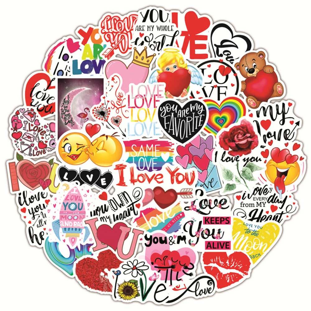 

50/100pcs LOVE Stickers For Notebook Laptop Scrapbooking Material Adesivos Pink Stickers Vintage Valentine's Day Craft Supplies