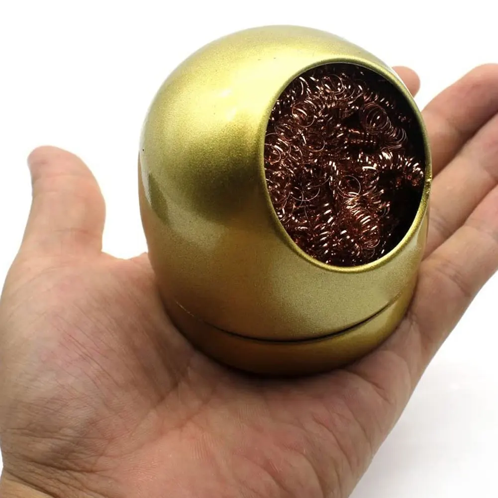 

NEW Gold Metal Wire With Stand Set Welding Desoldering Soldering Solder Iron Tip Dross Cleaner Cleaning Steel Ball Mesh Filter