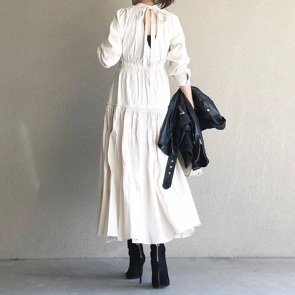 

Women's Dress 2021 New Japanese Style Three-Quarter Sleeve Pullover Round Neck Suit Fashion Bow Tie Off Collar Sweet Girls