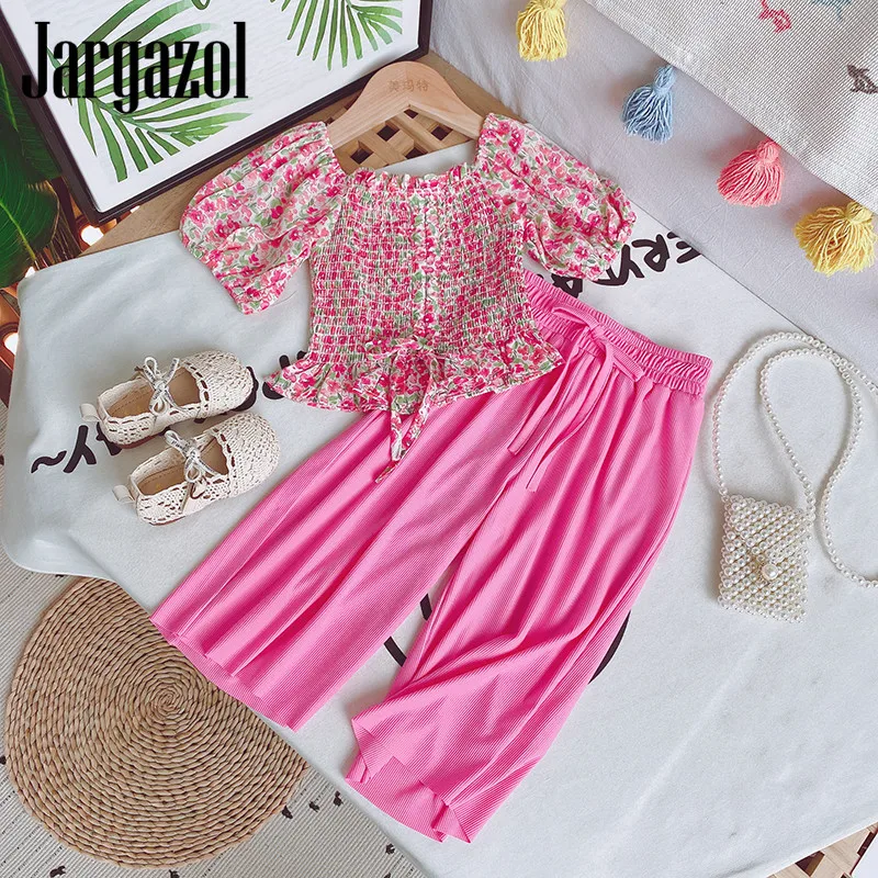 Модная летняя детская одежда Корейская для девочек с оборками шифоновый топ