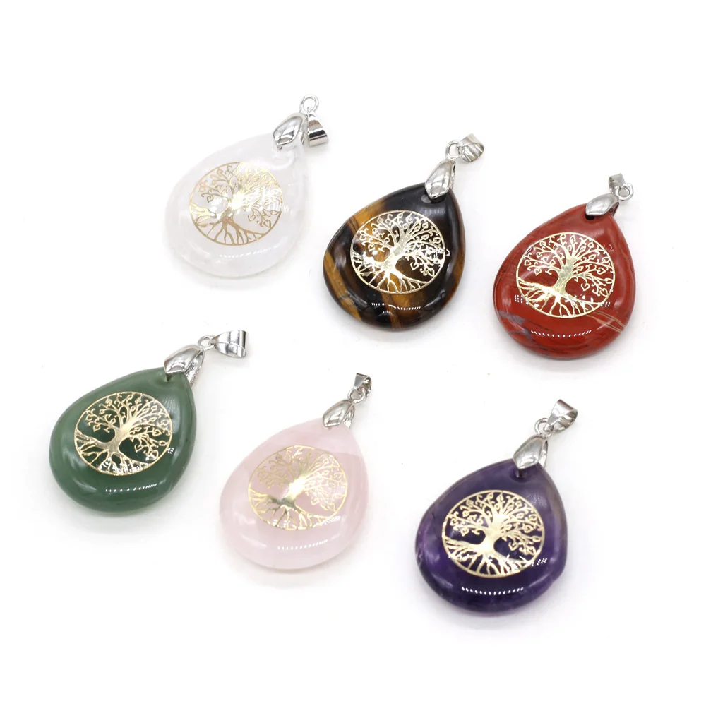 

Natural Stone Pendant Life Tree Chakra Reiki Healing Crystal Agates Amethysts Stone Charm For Jewelry Making Necklace Meditation