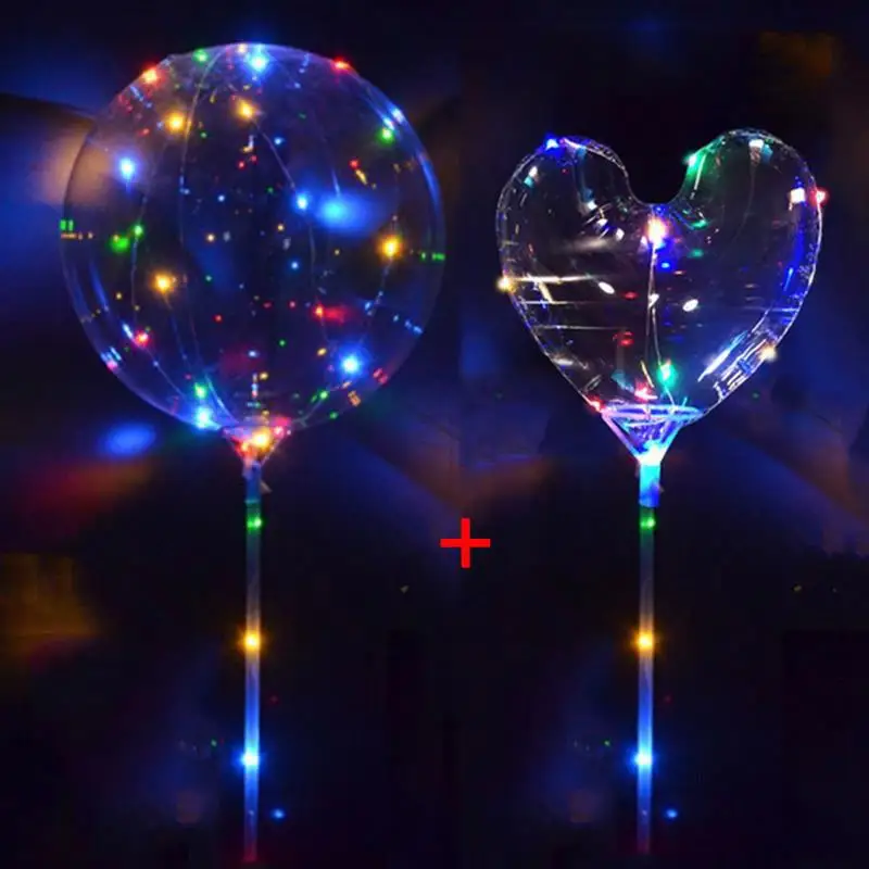 Heart 01 and Round Прозрачный латексный шар в форме сердца Bobo со светодиодной полосой, светящиеся светодиодные шары на День святого Валентина, Свадебный декор, подарок - Цвет: Heart 01 and Round