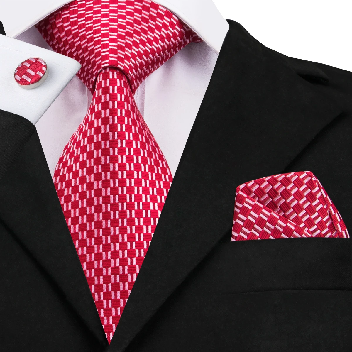 Hi-Tie, мужские галстуки, серый, красный, зеленый, в горошек, галстук, набор, в клетку, шелковый галстук, карман, квадратные запонки, набор, новая мода, мужские галстуки, деловые C-466 - Цвет: C-569