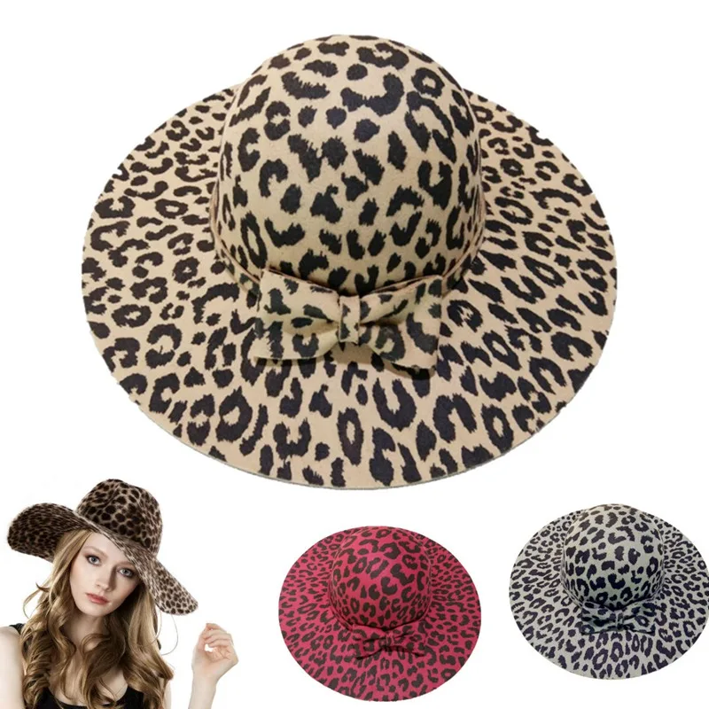 WZCX леопардовой расцветки с широкими полями для женщин фетровая шляпа осень зима