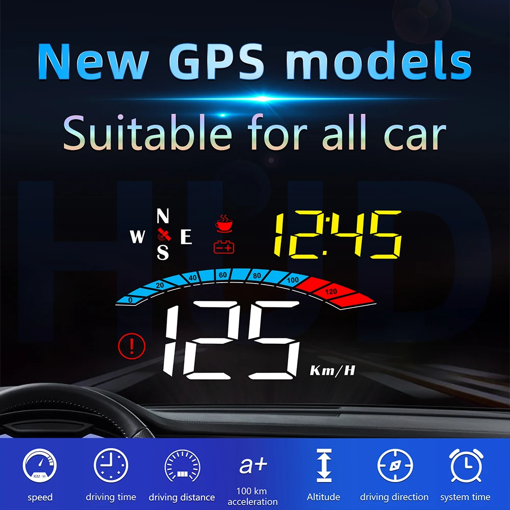HUD Car Head Up Display Windshield Projector On Car Glass Digital Auto Speedometer Water & Oil Temp Alarm Auto Smart Gadgets