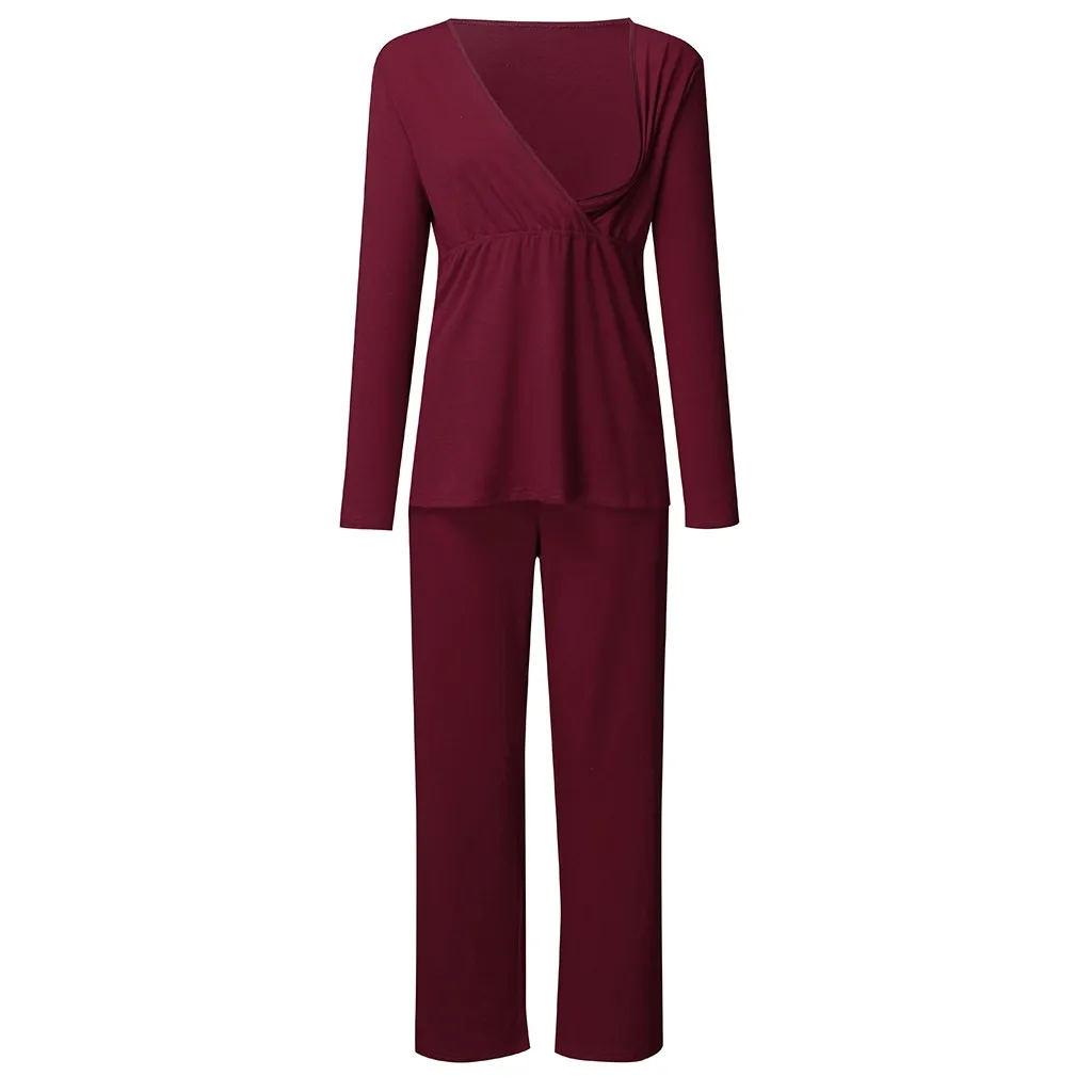 Wine Red Пижамный комплект для кормящих женщин; летние топы для грудного вскармливания; одежда для сна; Vetement Allaitement для беременных и матерей после родов - Цвет: Wine Red