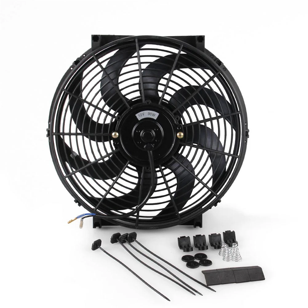 

Universal 14'' Car Water Oil Cooler DC12V Pull/Push bend Black Blade Electric Cooling Radiator Fan For Car Kart Buggy Motorcycle