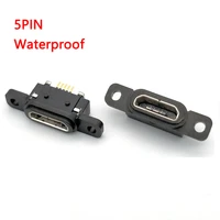 50pcs micro usb 5 pin charging jack socket dock port 5p ip67 waterproof female connector with screw hole