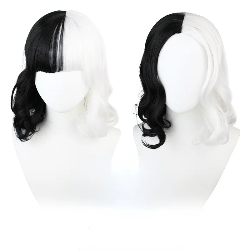 

Live action movie Cruella de VIL black and white witch kuira cos wig Yin and Yang bangs wig
