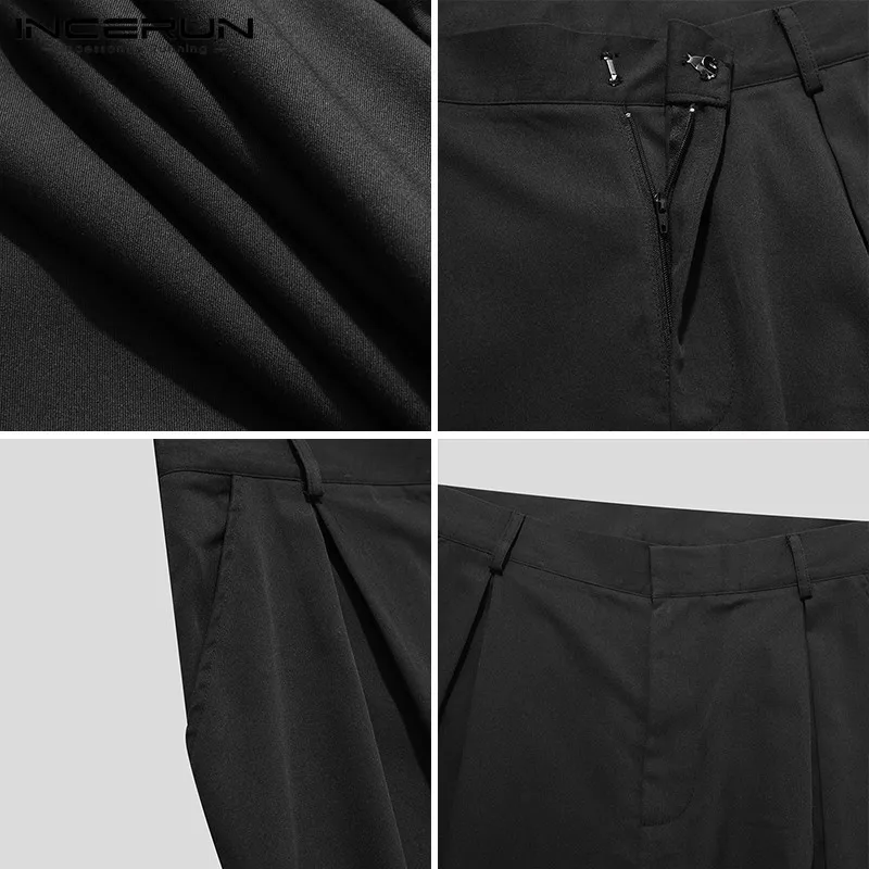 

INCERUN Fashion Men Straight Pants Joggers Solid Color Korean Style Streetwear Trousers Men 2021 Baggy Casual Pantalon S-5XL