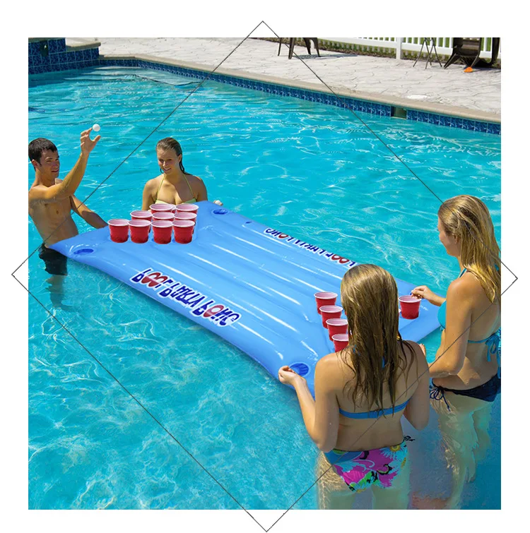 

Summer Water Party Fun Air Mattress Ice Bucket Cooler 145cm 24 Cup Holder PVC Inflatable Beer Pong Table Pool Float