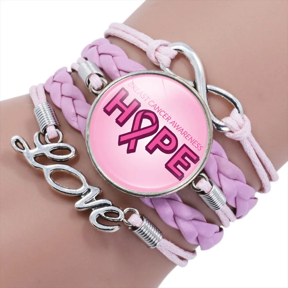 

Breast Cancer Awareness Leather bracelets For Women Faith Hope Cure Pink Ribbon charm Bangle Fashion Jewelry Love Gift