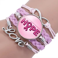 breast cancer awareness leather bracelets for women faith hope cure pink ribbon charm bangle fashion jewelry love gift