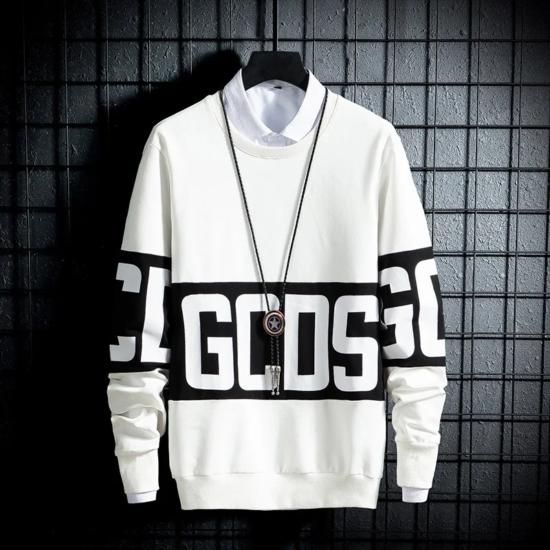

2021 autumn new men's long sleeve T-shirt Korean student casual printed Top Men's fashion round neck sweater