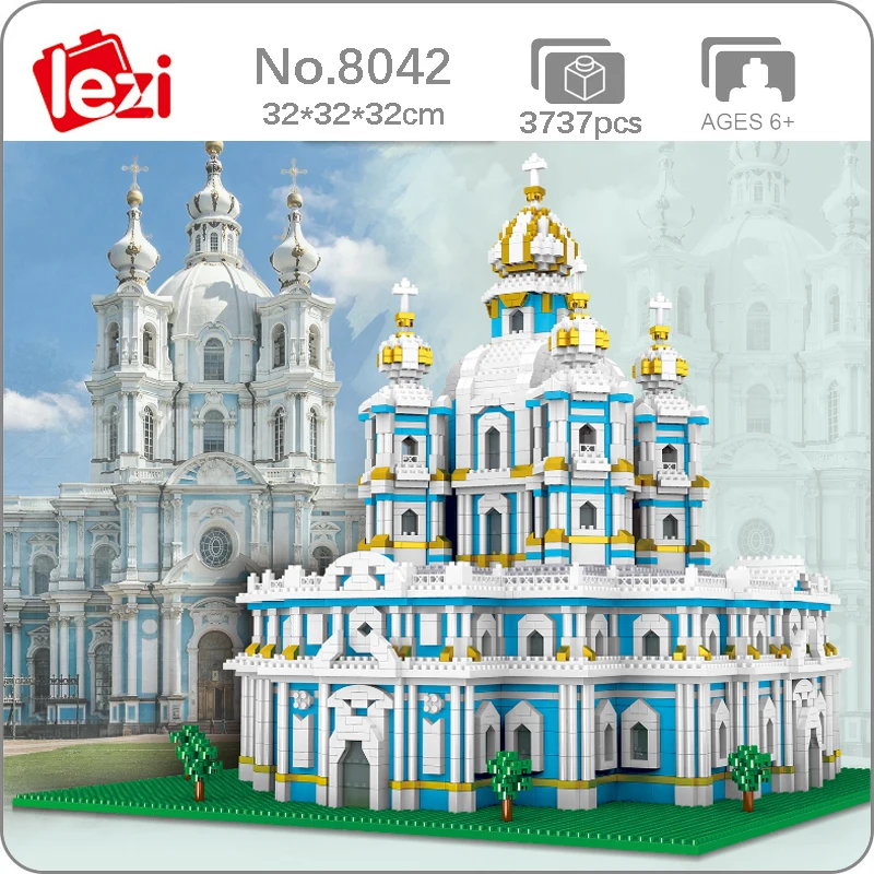 

CB Lezi 8042 World Architecture Smolny Monastery Church 3D Model DIY Mini Diamond Blocks Bricks Building Toy For Children No Box