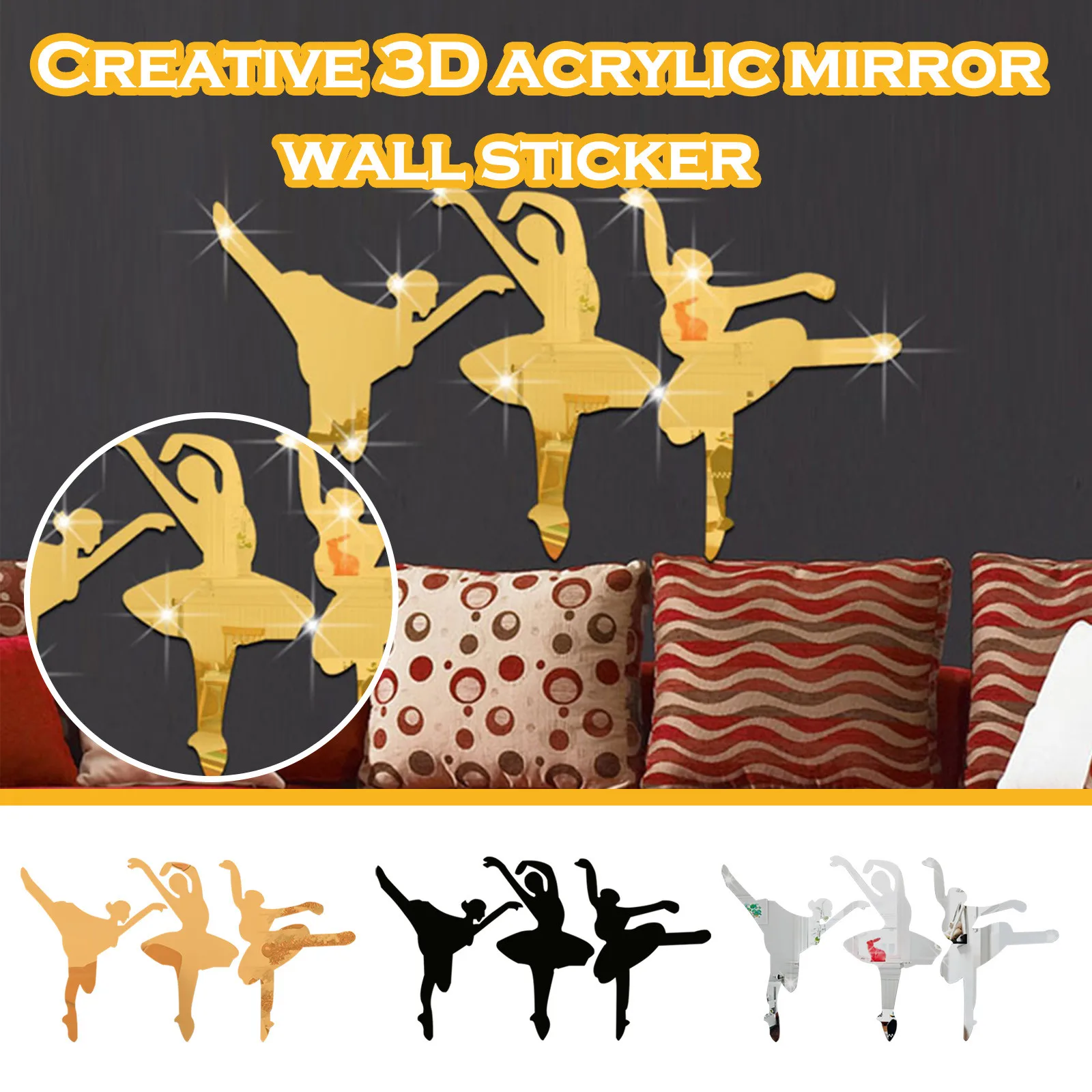 1 шт. 3D зеркальная Настенная Наклейка балерина стерео для гостиной наклейка на