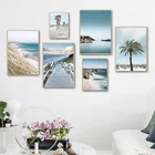 Нордическая тропическая искусственная кожа, Пляжное кокосовое дерево, декоративная картина, синее небо, море, настенное искусство, украшение для гостиной, домашний декор