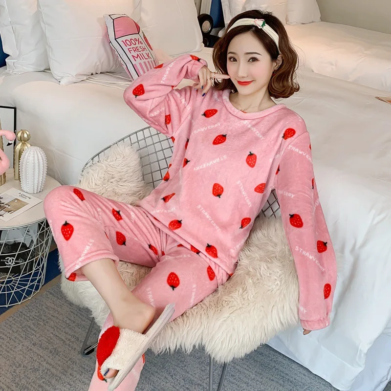 Женская пижама из кораллового бархата комплект одежды для сна фланелевая