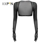 Женские Эротическое белье прозрачные сетчатые перчатки топы, модная одежда с длинными рукавами и открытой передней застежкой укороченный топ вечерние сексуальные Клубные платья Топы с бретельками