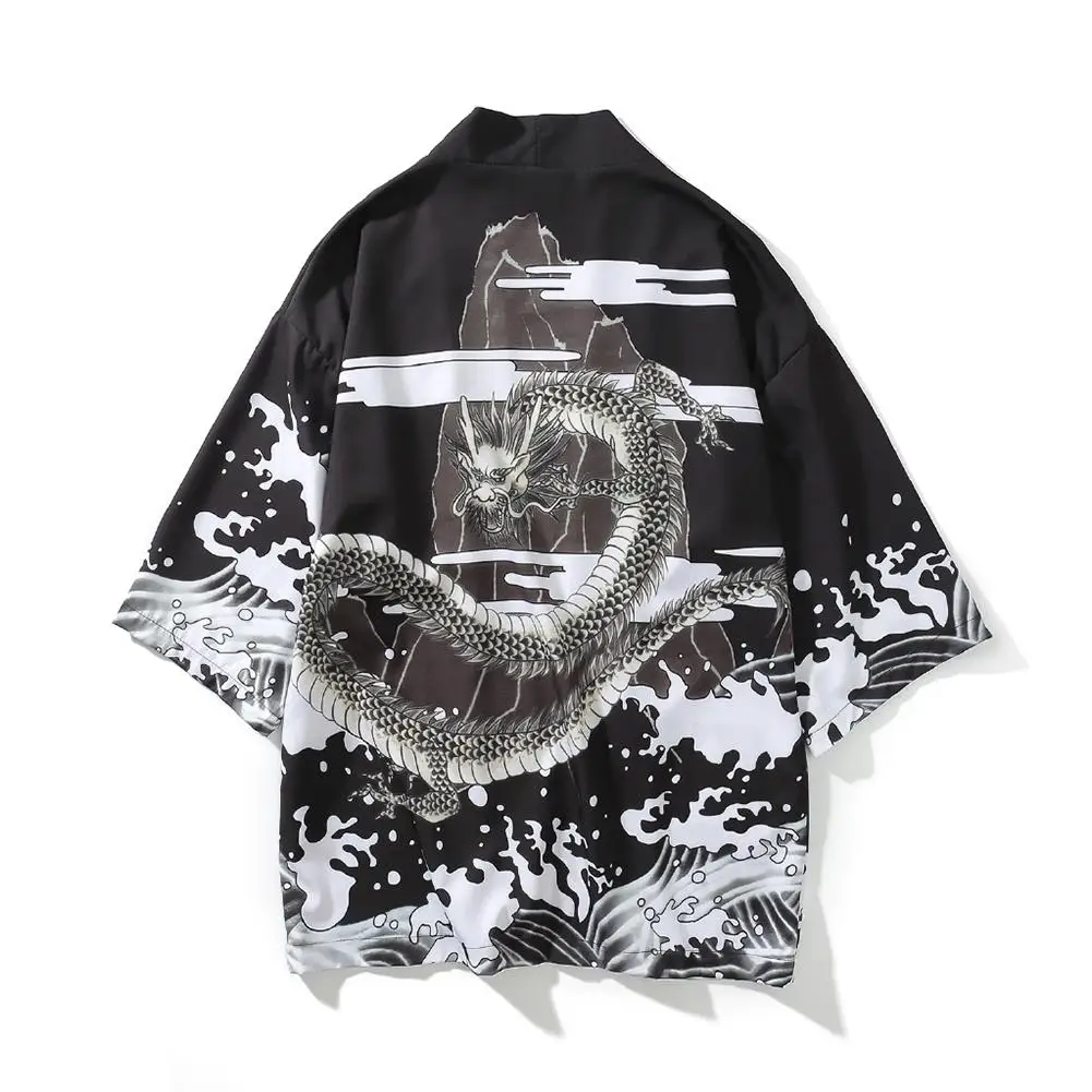 Кимоно мужское с рукавами волны дракона 3/4 юката кардиган рубашка винтажная