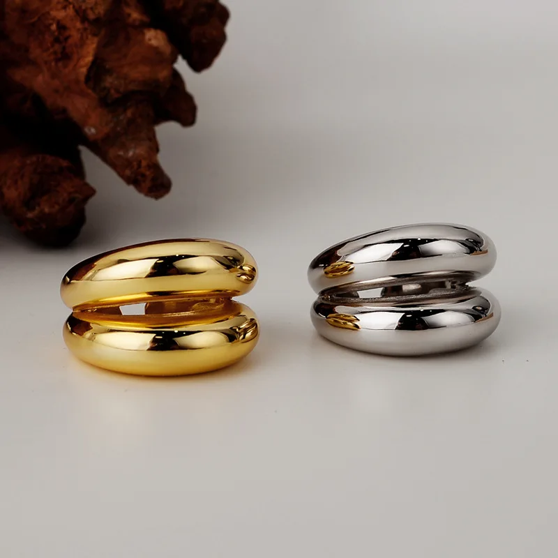 Silvology 925 Sterling Silver Double Layer Glossy Rings Top Quality Thick Light Luxury Exaggeration Rings 925 Supermodel Jewelry