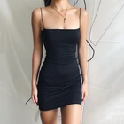 Женское платье-комбинация без рукавов, черное однотонное облегающее платье в готическом стиле на бретелях-спагетти, вечернее платье-комбинация, лето 2019