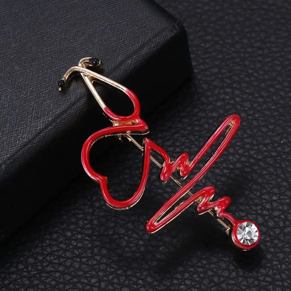 Gift Nurse Doctor Novelty Enamel Pin Metal Badge Pendant Electrocardiogram Stethoscope Brooch Heart Shaped Medical | Украшения и