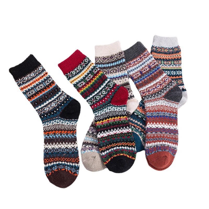 5 Pair Womens Socks Vintage Winter Soft Warm Cold Knit Wool Crew Socks