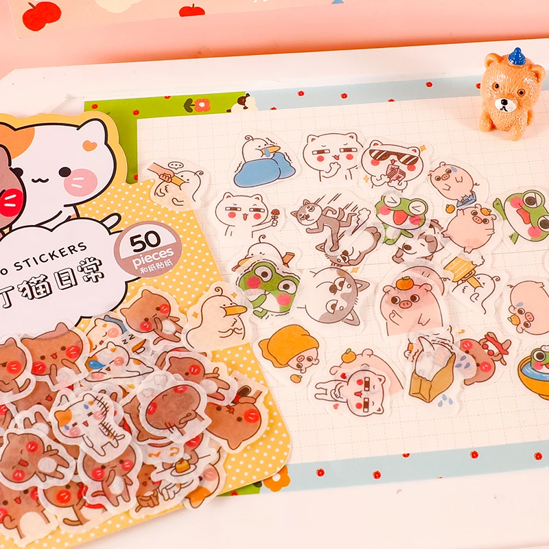 50 шт./лот мультяшная лягушка бумажная наклейка детский декоративный дневник