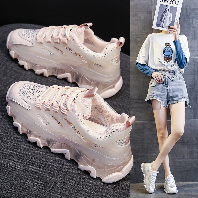 

Summer Jelly Daddy Shoes Diamond Crystal Casual Shoe Transparent Bottom Sports Shoes Versatile Clothes Bags Sneaker Walking Shoe