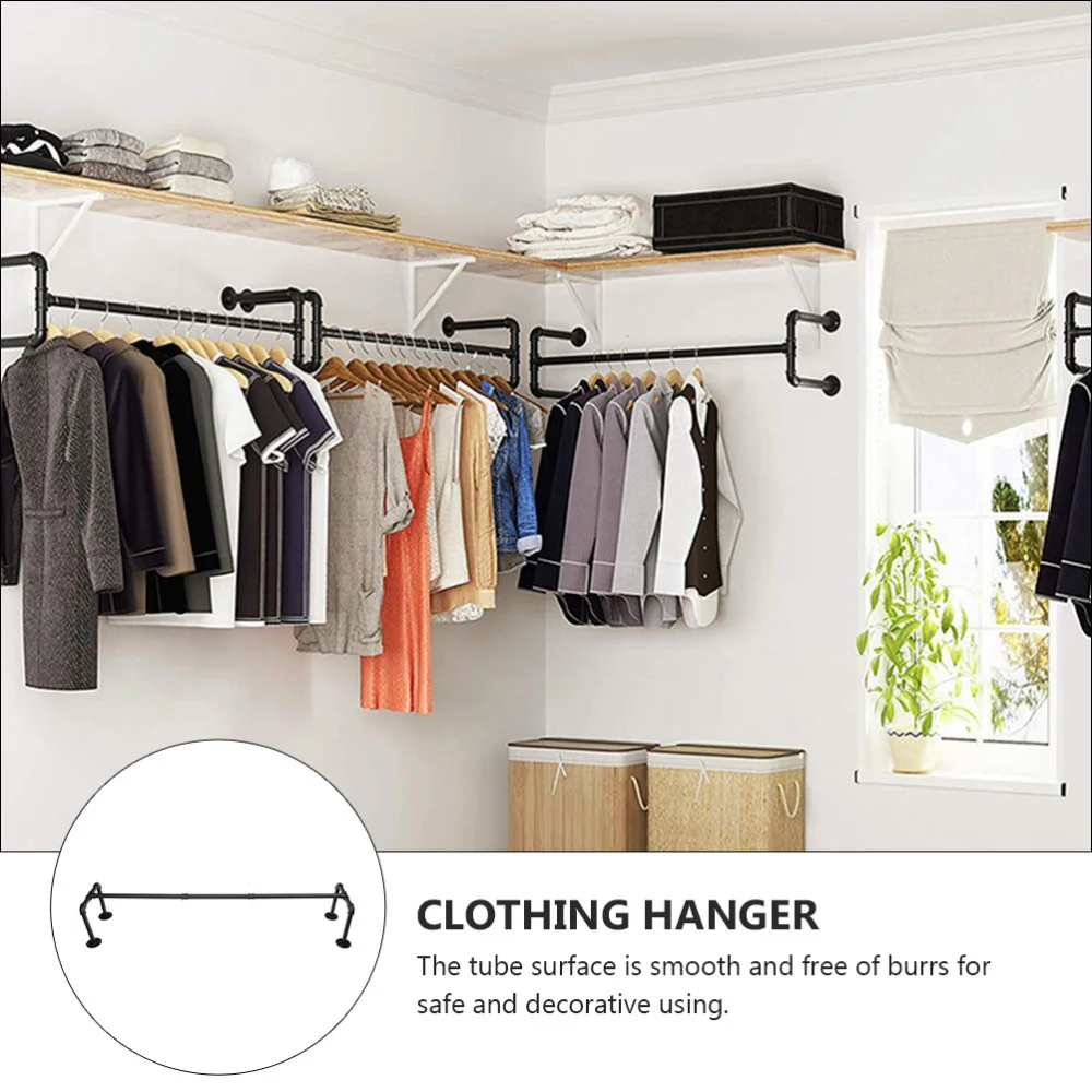 

1Pc Wall-mounted Storage Rack Industrial Style Hanger Clothing Hanging Rack