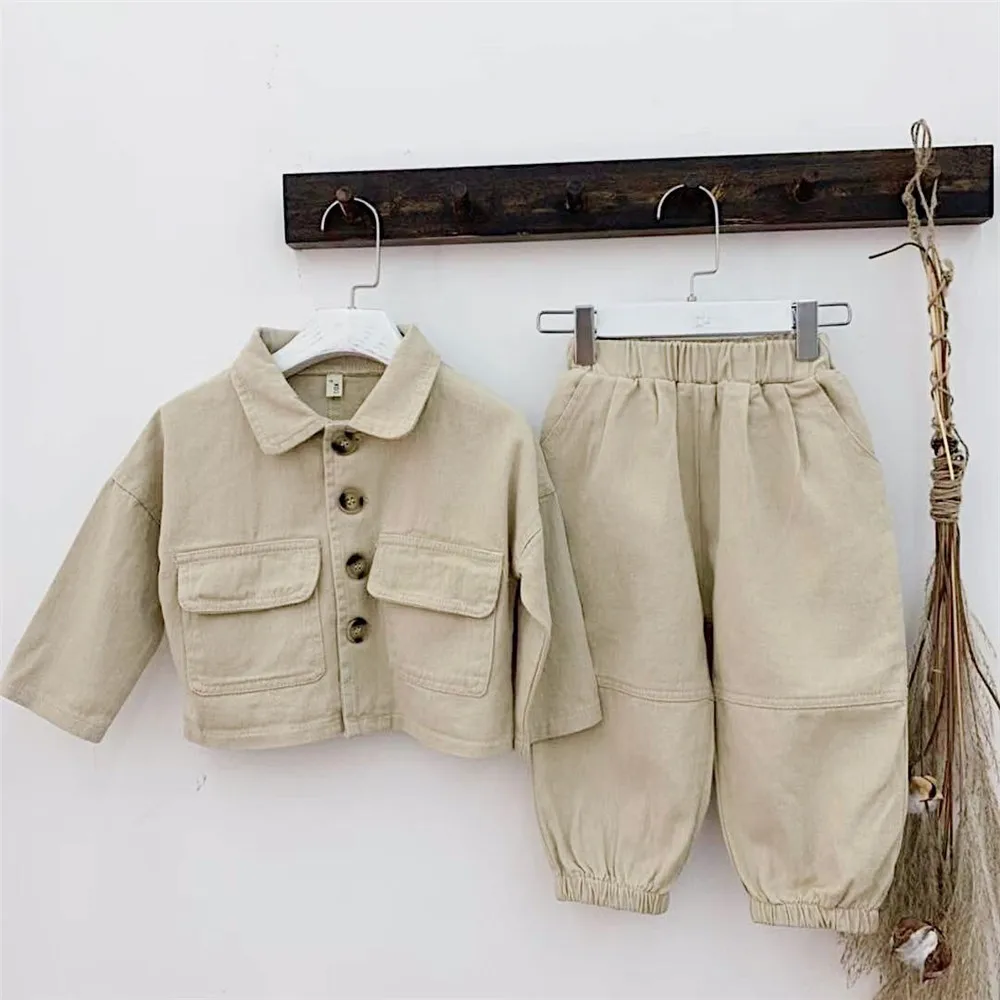 Модные комплекты одежды в Корейском стиле для мальчиков и девочек однотонная