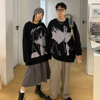 houzhou black gothic sweatshirts 2021 autumn winter anime cartoon print japanese harajuku couples pullovers hoodies streetwear