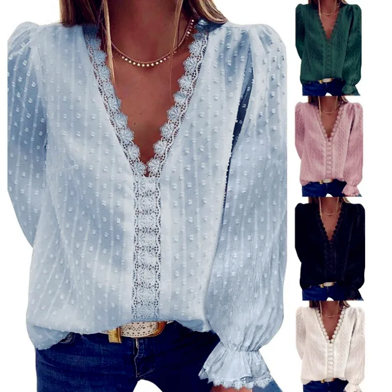 

New Summer Chiffon Tops Tees Women Blouses Plus Sizes Crotchet Boho Floral Elegant Lady Sexy Lace Casual Embellished Shirts