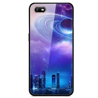 for oppo a1k phone case tempered glass case back cover with black silicone bumper star sky pattern