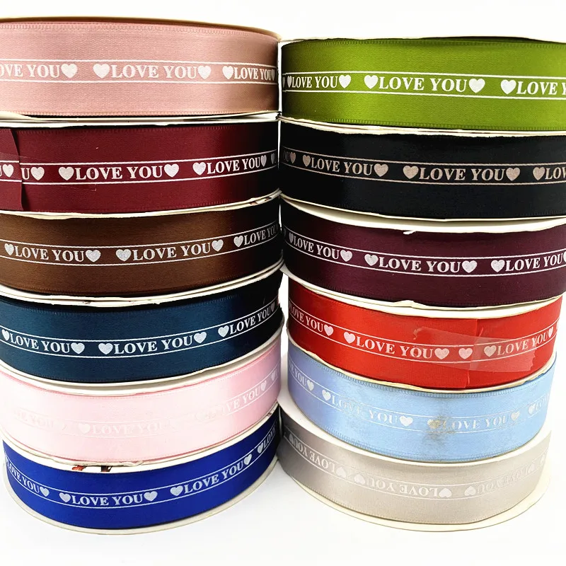 

25 мм цветная лента с принтом LOVE YOU, цветы, подарочная упаковка, бант, украшение ручной работы «сделай сам»