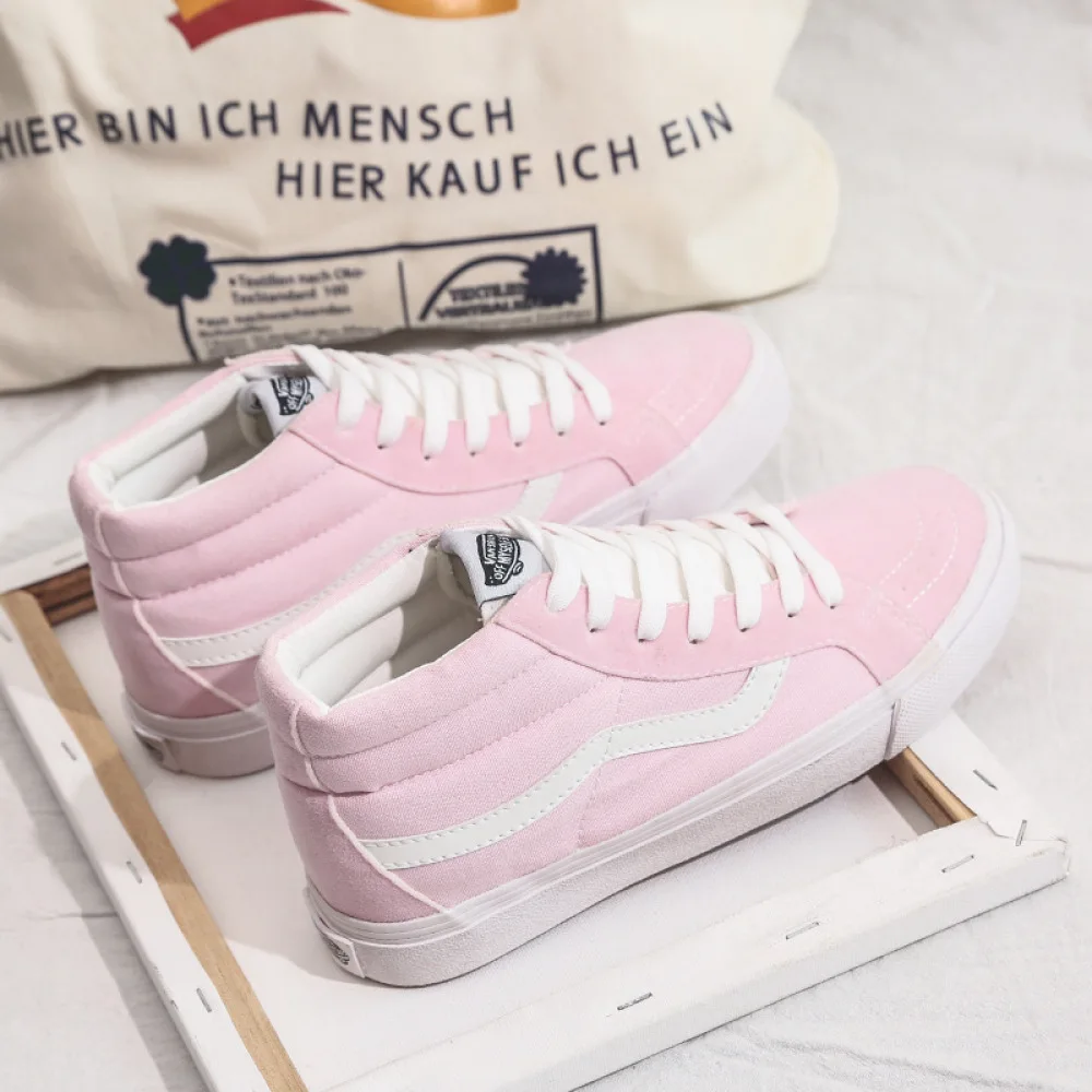 

Fashion Men's And Women's Skateboard Sports Shoes Canvas Mid Top Lace-Up Casual Flat Shoes Unisex