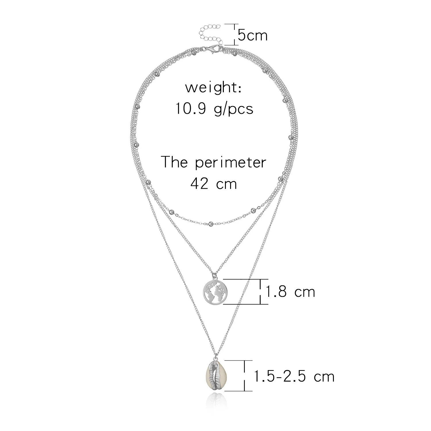 

High Quality World Map Shell Pendant Necklace Ball Beads Long Chain Multi-Layer Necklace For Women Party Jewelry Dropshipping