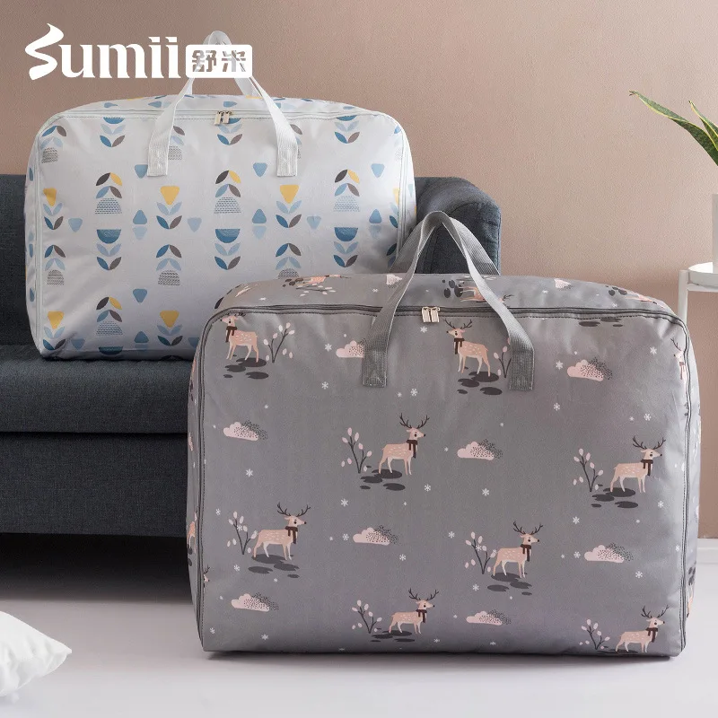 

Oversized Luggage Ziplock Storage Bags Under Bed Oxford Storage Box Household Items Dust Proof Clothes Quilt Bedding Organizer