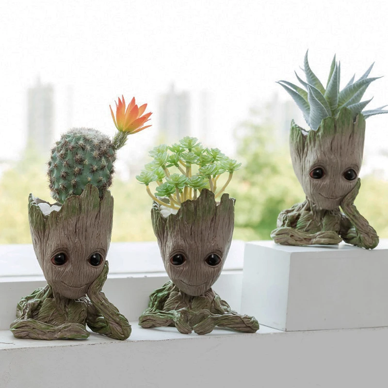 

Home Office Decoration Groot Figurines Succulent Flower Pots Pen Case Sundries Organizer Modern Ornament Fairy Garden Planter