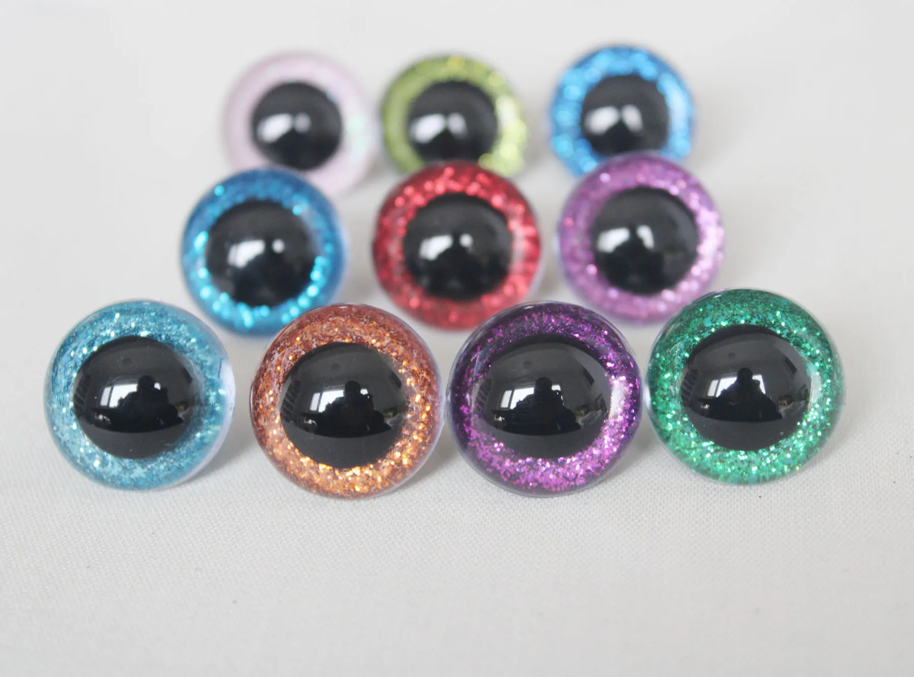 

20pcs/lot 9mm-20mm round plastic clear toy safety eyes + glitter Nonwovens + hard washer for plush doll findings-size option